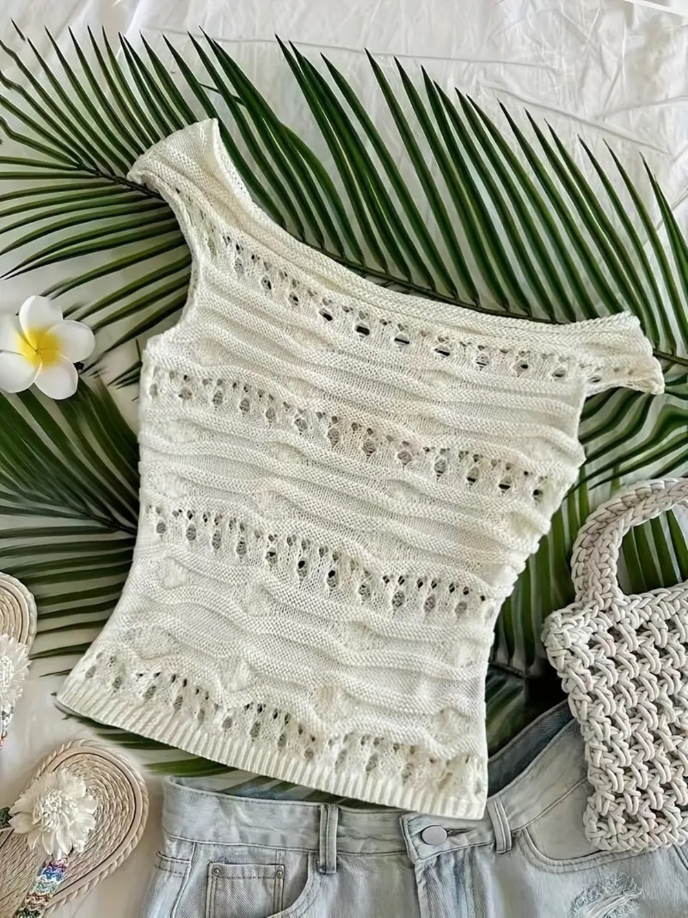 Cream Knit Sleeveless Crop Top